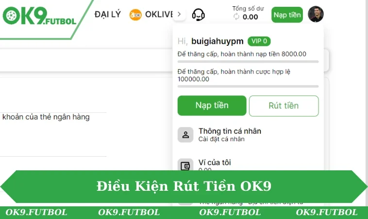 Rút Tiền OK9 1 Người chơi cần nắm rõ điều kiện trước khi rút tiền.